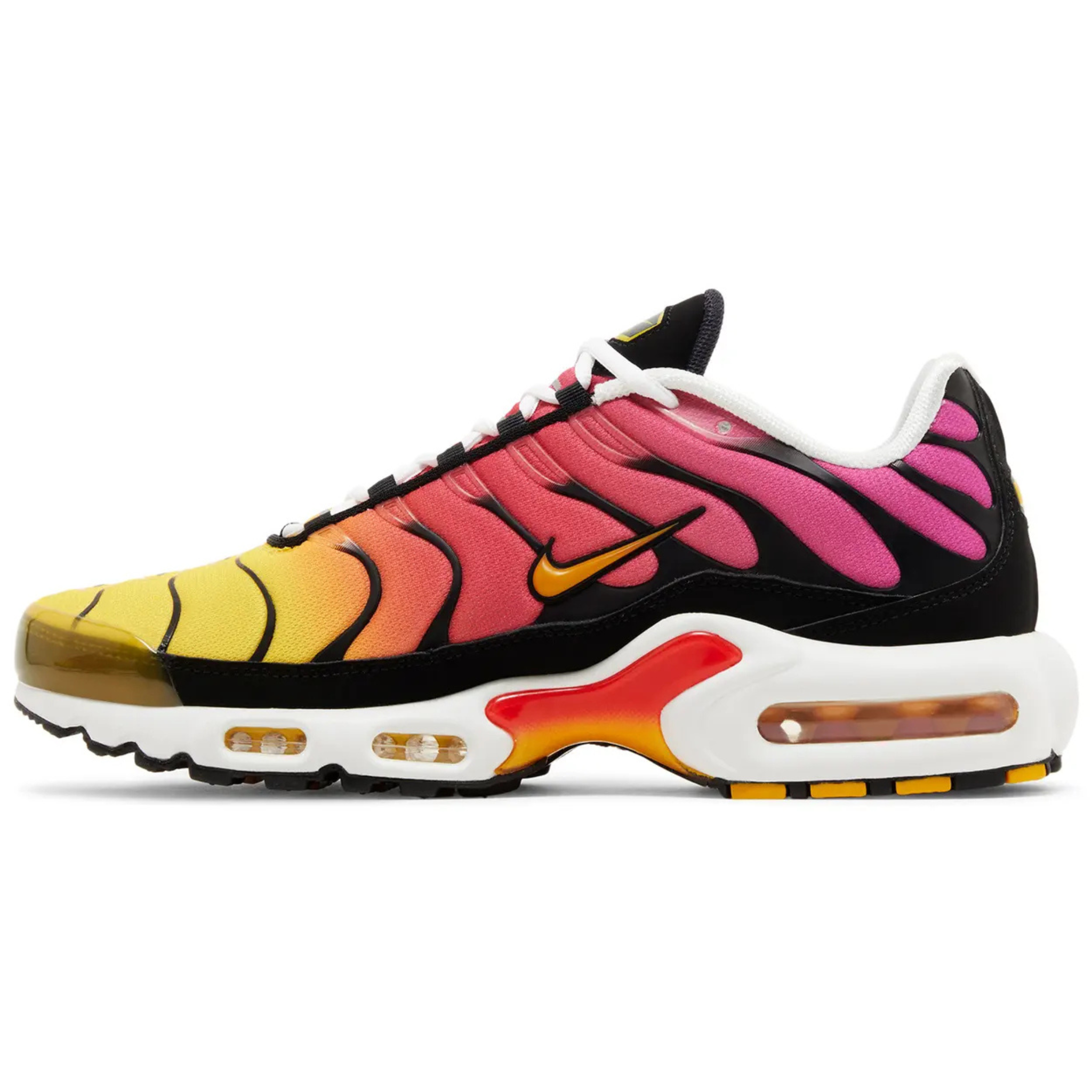 Air Max Plus OG Gold Raspberry Red sneaker side view.