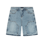 Siarr Carpenter Shorts in blue denim with front pockets.