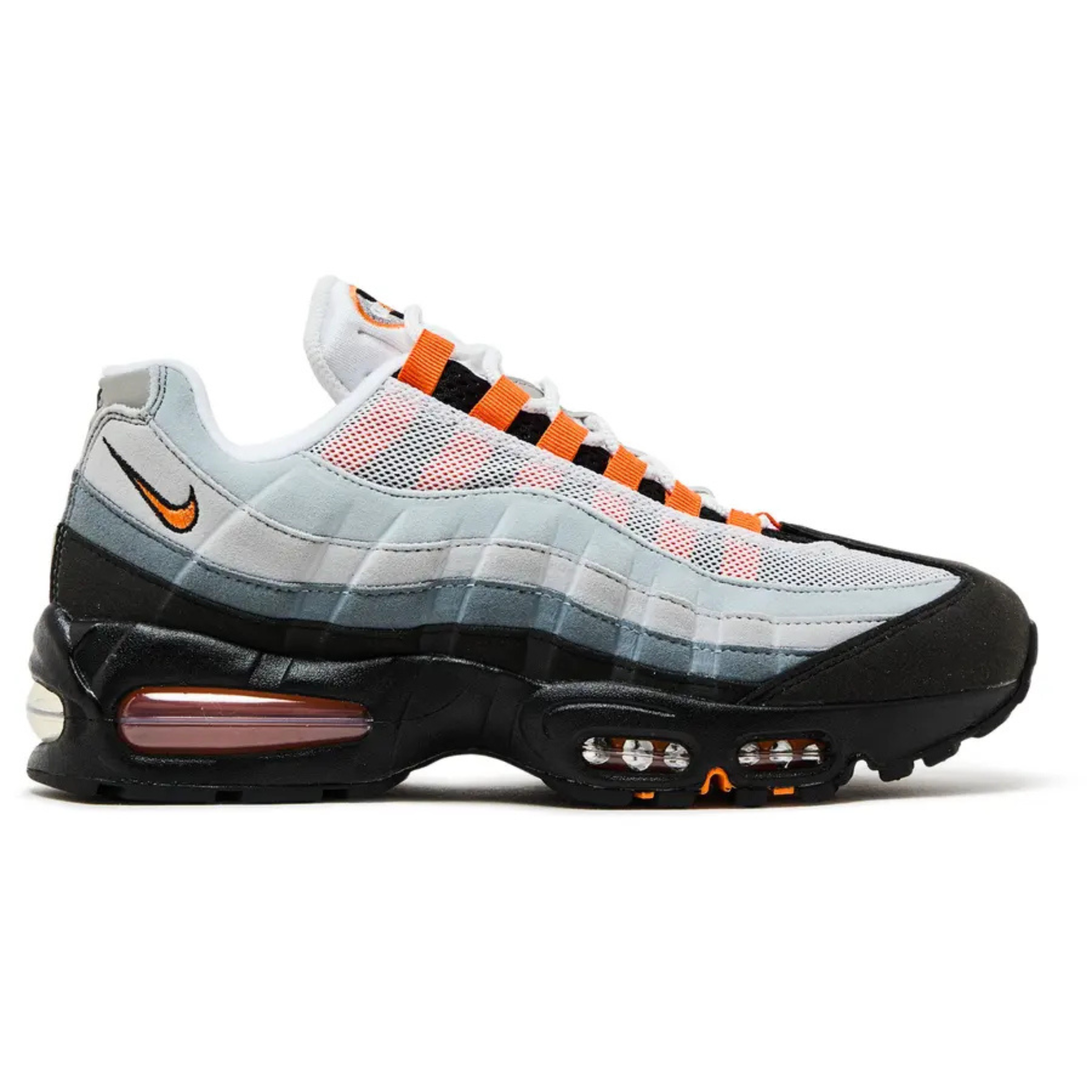 Nike Air Max 95 OG Big Bubble Bright Mandarin sneaker, side view.