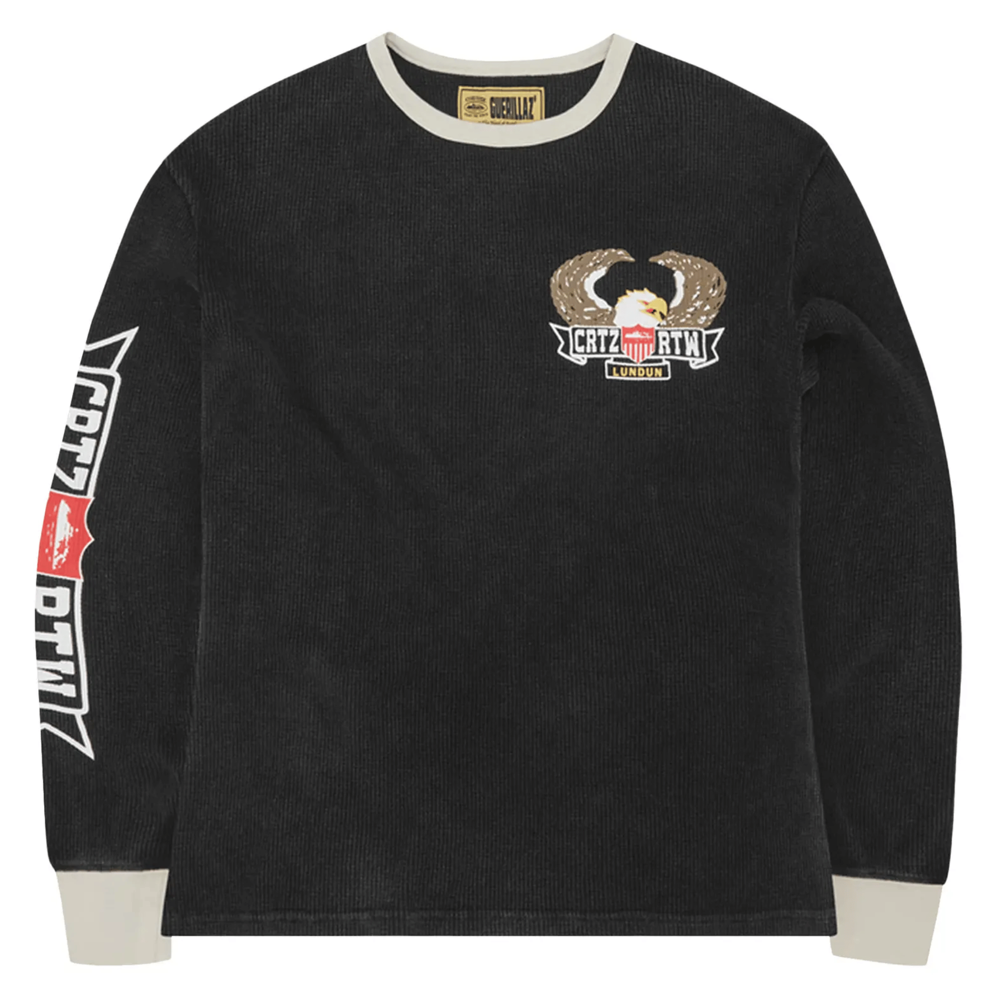 Corteiz Dipset Waffle Long-Sleeve in Washed Black with graphic design.