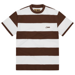 Corteiz Striped Brown T-Shirt with bold white stripes.