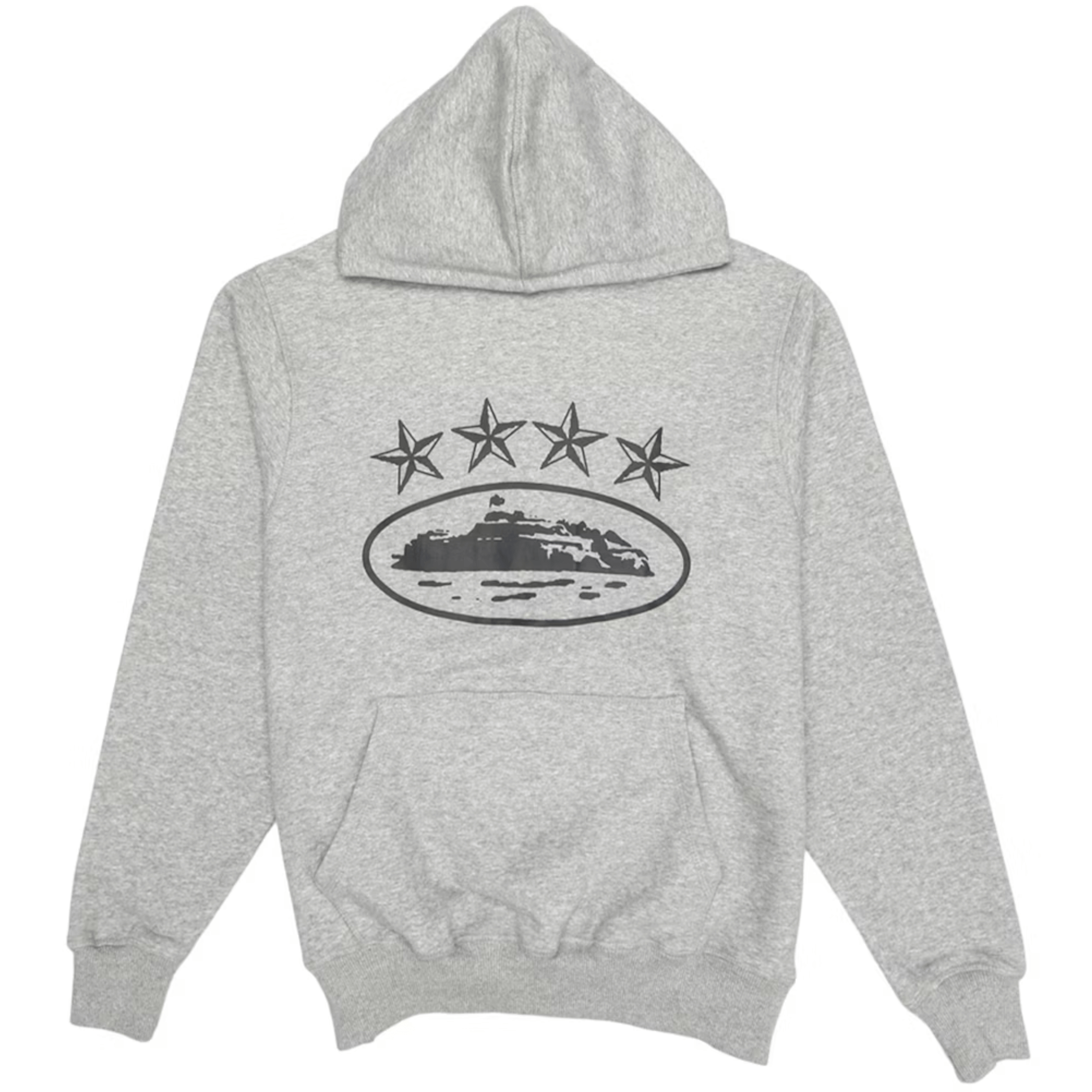 Corteiz 4Starz Alcatraz Hoodie in grey with star design.