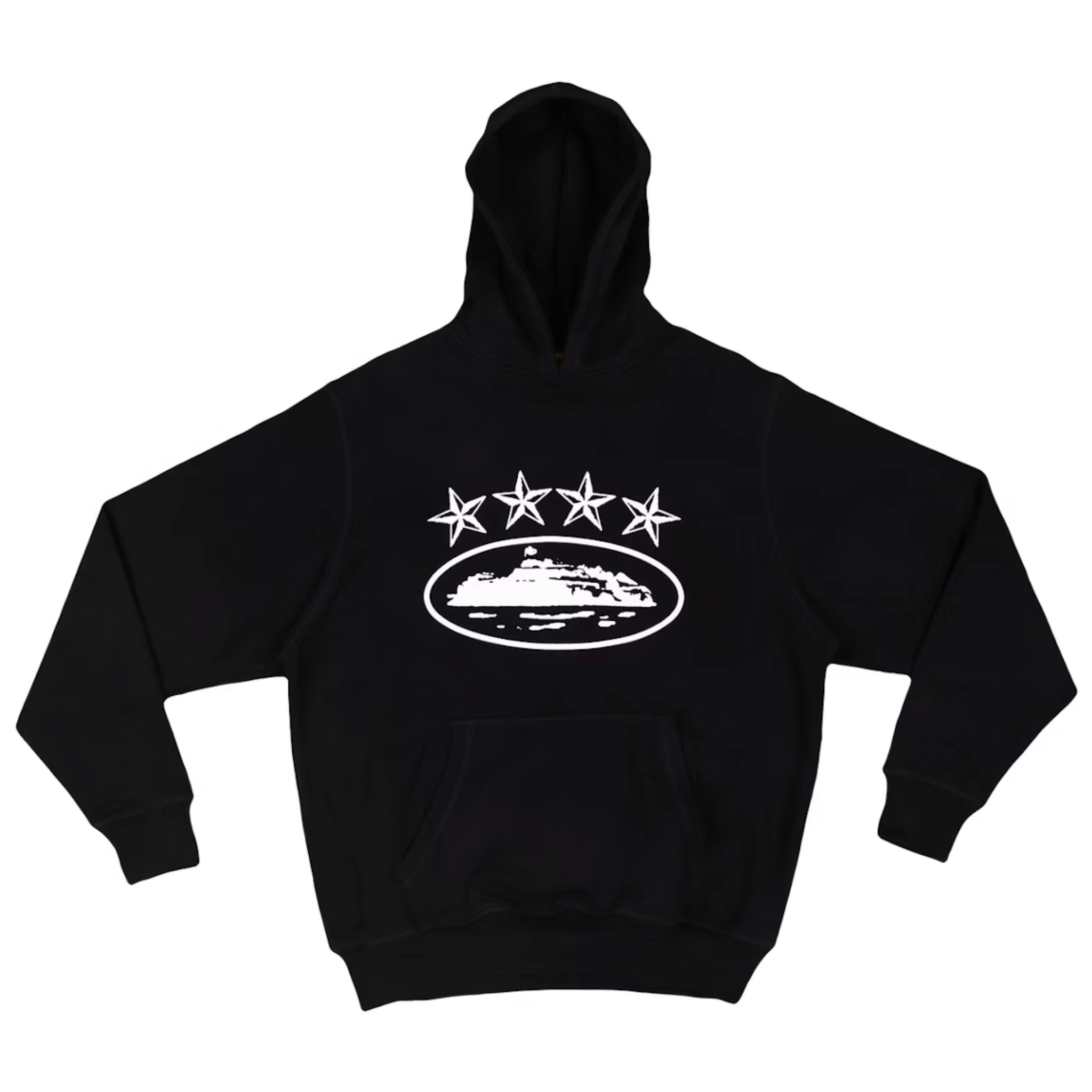 Corteiz 4Starz Alcatraz Hoodie Black with star and island design