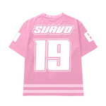 Suavo World Eagle salmon pink mesh jersey with large number 19 design.