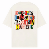 Oversized Siarr Beat The Odds Tee with colorful text design on back.