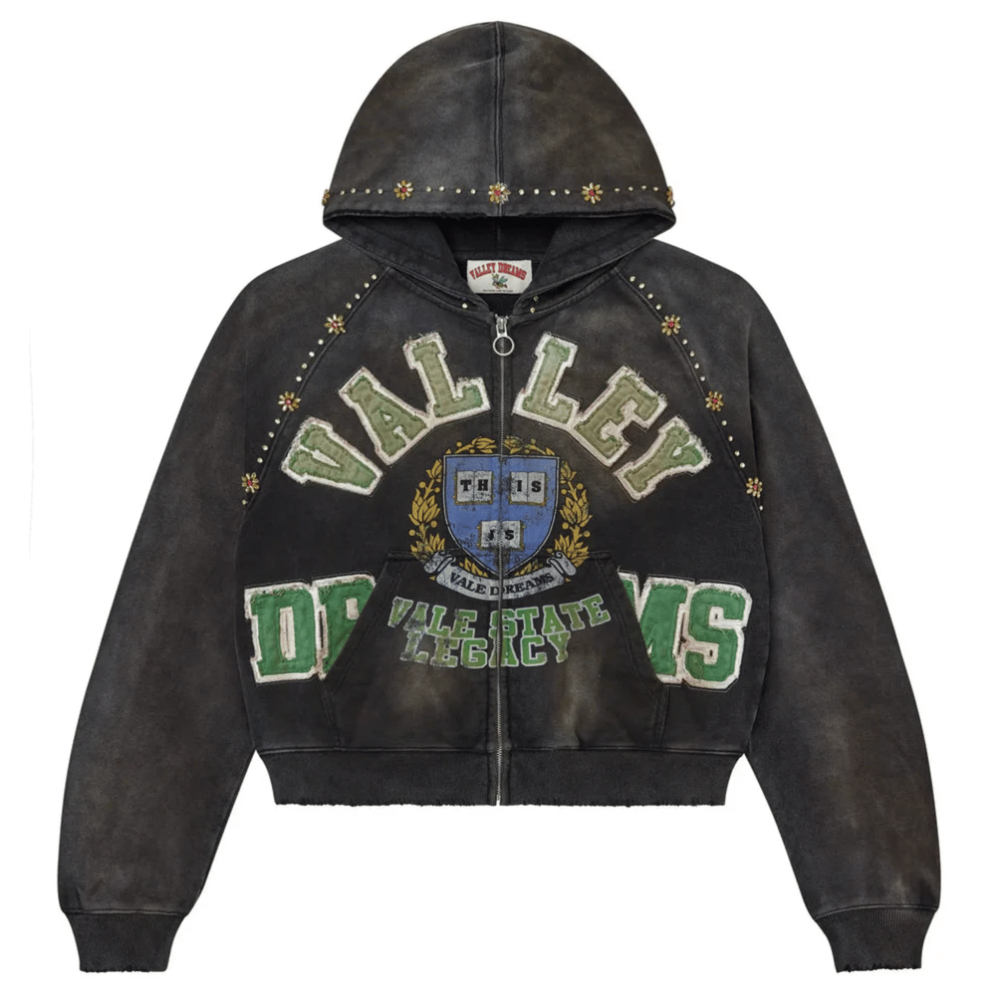 Black Vale Forever Gem zip-up hoodie with front pockets and a hood