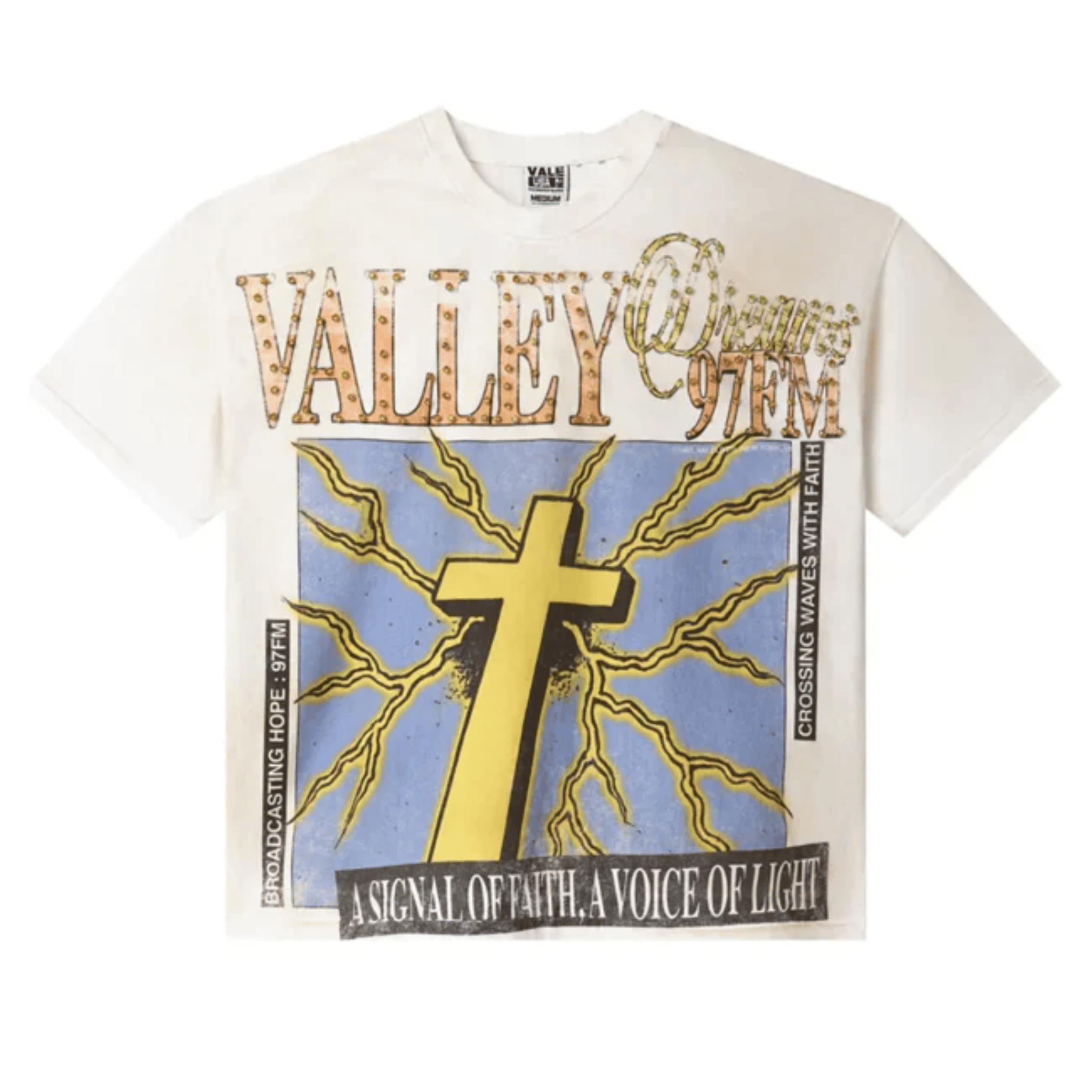 Vale Forever Thunder Cross Bling Tee in cream color with sparkling design