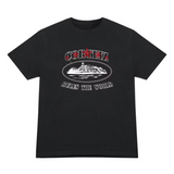Black Corteiz 5 Starz Alcatraz graphic tee with white and red design and "Rules the World" text