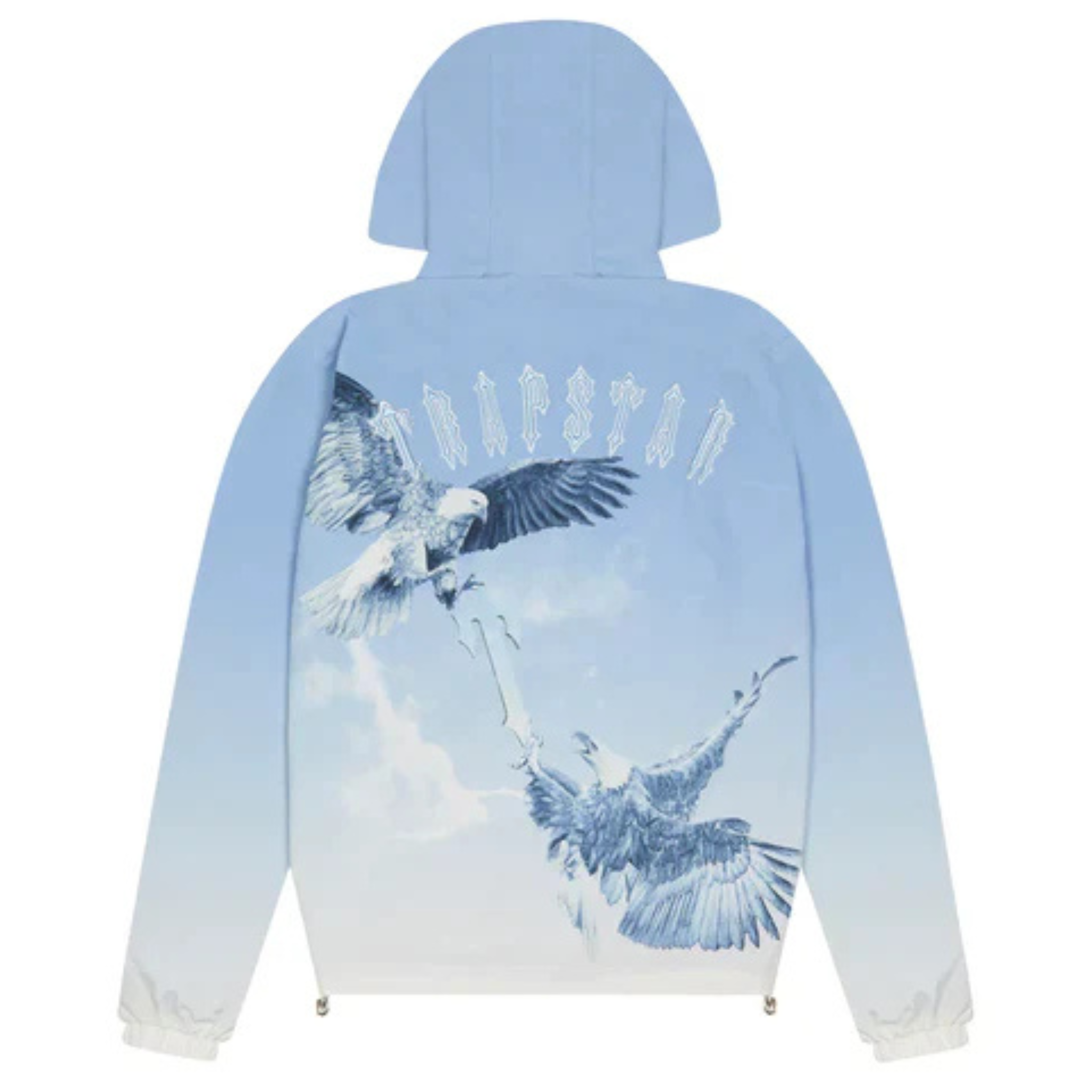 Trapstar Flying Birds windbreaker jacket with blue sky and flying bird graphic design on the back