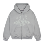 Broken Planet gun metal grey zip-up hoodie with minimalist logo and front pockets