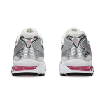 Rear view of Gel Kayano 14 sneakers in cream and sweet pink color