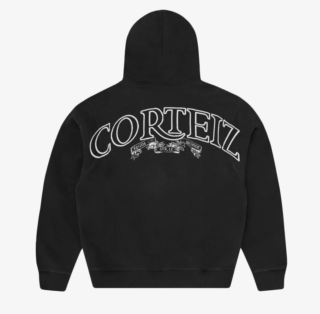 Corteiz Superior Royale Zip Hoodie in black with large logo on back.