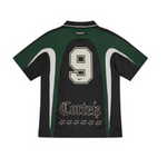 Nike x Corteiz NRG Jersey in black and forest green with number 9 and logo.
