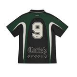 Nike x Corteiz NRG Jersey in black and forest green with number 9 and logo.