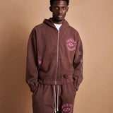 Suavo World Checkerboard Zip Hoodie Brown