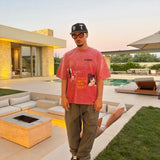 Suavo World Nevada Nights T-Shirt in washed cherry red with distressed edges and vintage graphics