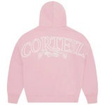 Corteiz Superior Royale Zip Hoodie in baby pink with large logo on back.