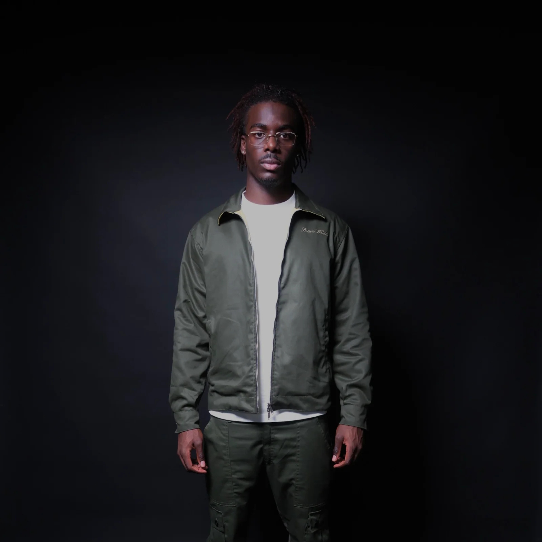 Suavo World Reversible Work Jacket in Khaki/Cream worn by a model.