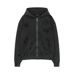 Siarr Ripped Hoodie, black zip-up with kangaroo pocket and distress detailing.