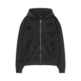 Siarr Ripped Hoodie, black zip-up with kangaroo pocket and distress detailing.