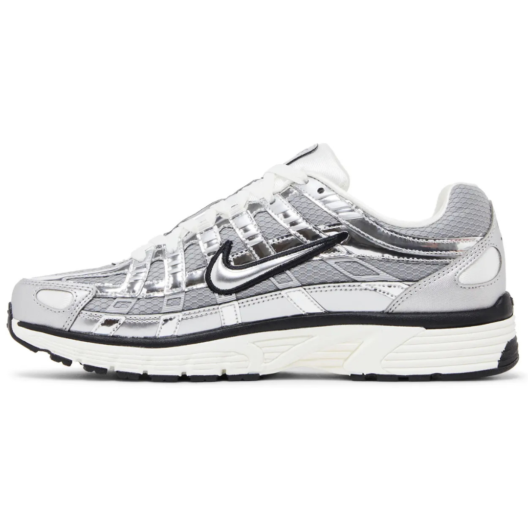 Nike P-6000 Metallic Silver sneaker, side view.