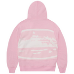 Corteiz Hybrid Jacquard Knit Alcatraz Zip Hoodie in Baby Pink with cloud pattern.