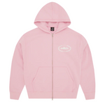 Corteiz Superior Royale Zip Hoodie in Baby Pink with front pockets.