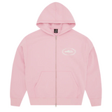 Corteiz Superior Royale Zip Hoodie in Baby Pink with front pockets.