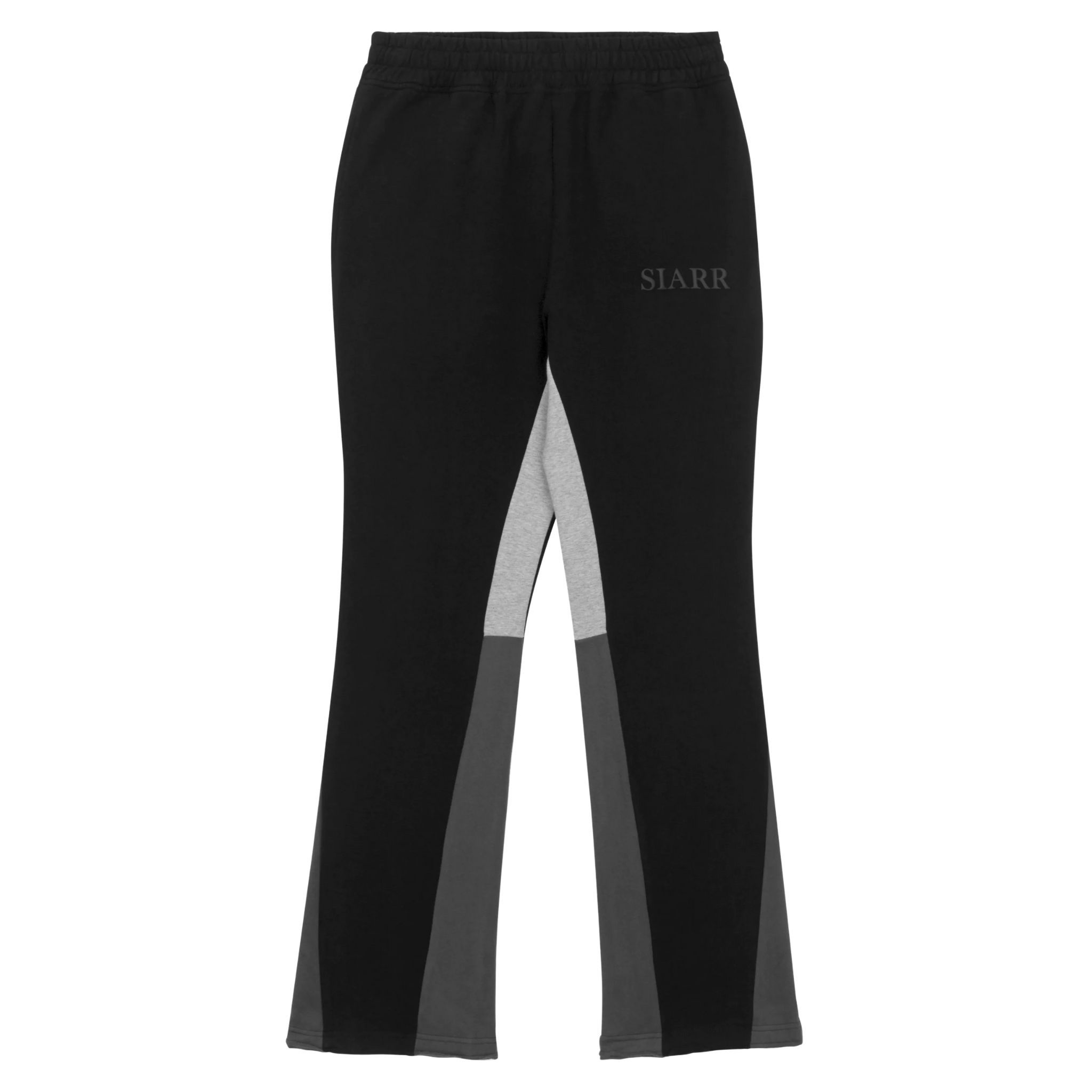 Siarr Flared Joggers Black with side slit pockets and inside leg panelling.