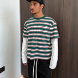 Suavo World Stripe Pocket Layered T-Shirt Forest Green