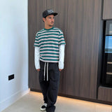 Suavo World Stripe Pocket Layered T-Shirt Forest Green