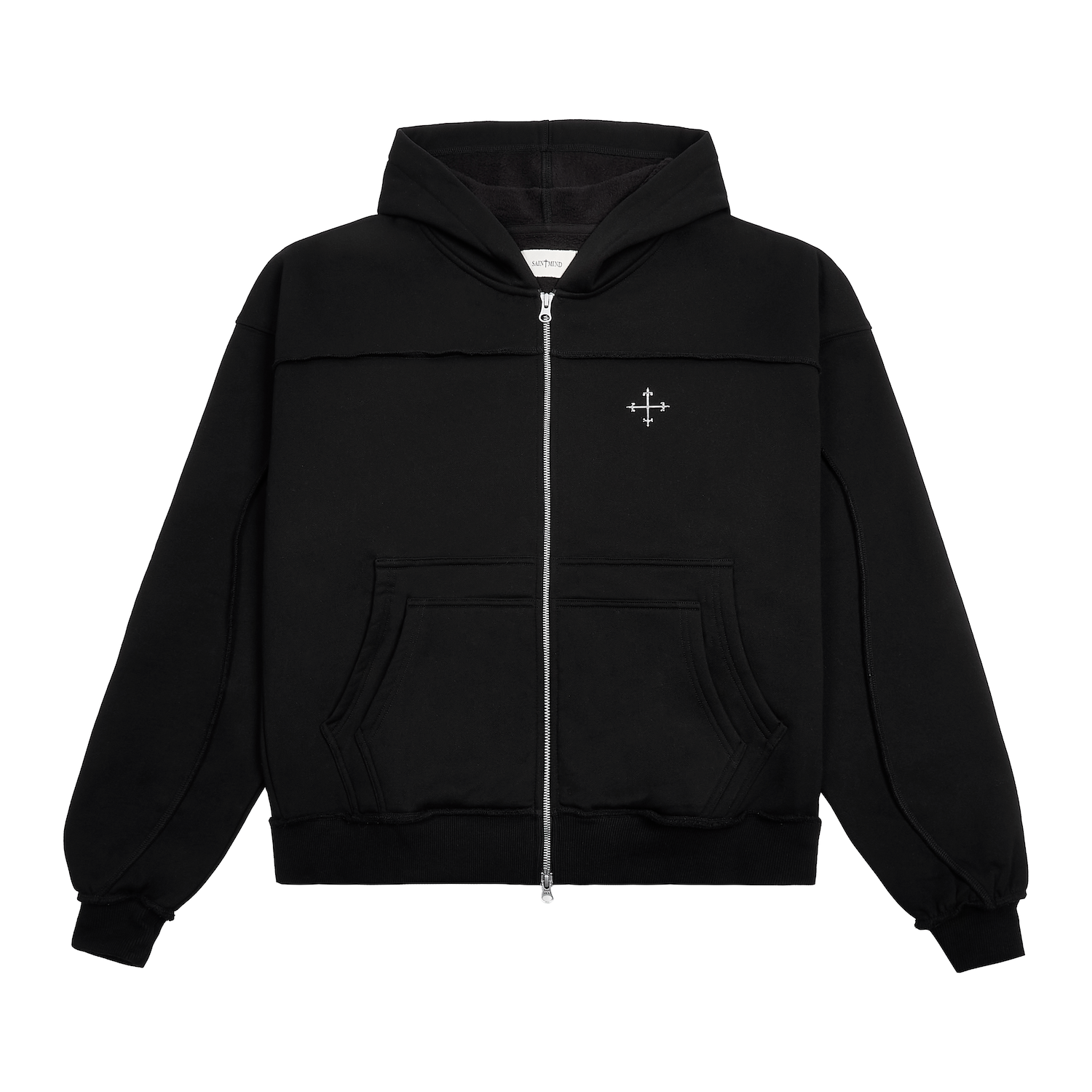 Black Saint Mind Wavy Zip Up Hoodie with metallic logo and reversed seam effect