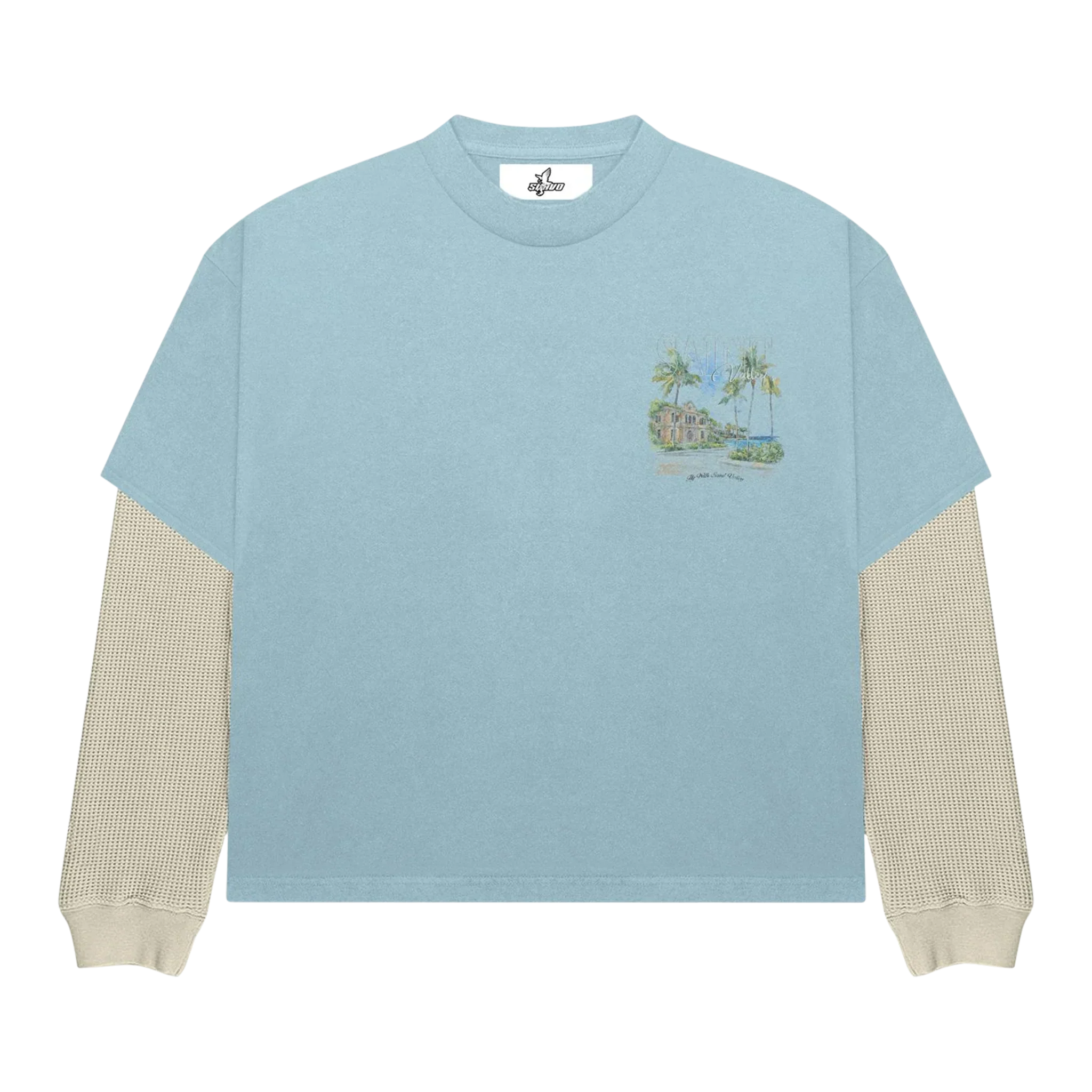 Suavo World Resort layered t-shirt with coastal design and tropical Saint Valley graphic