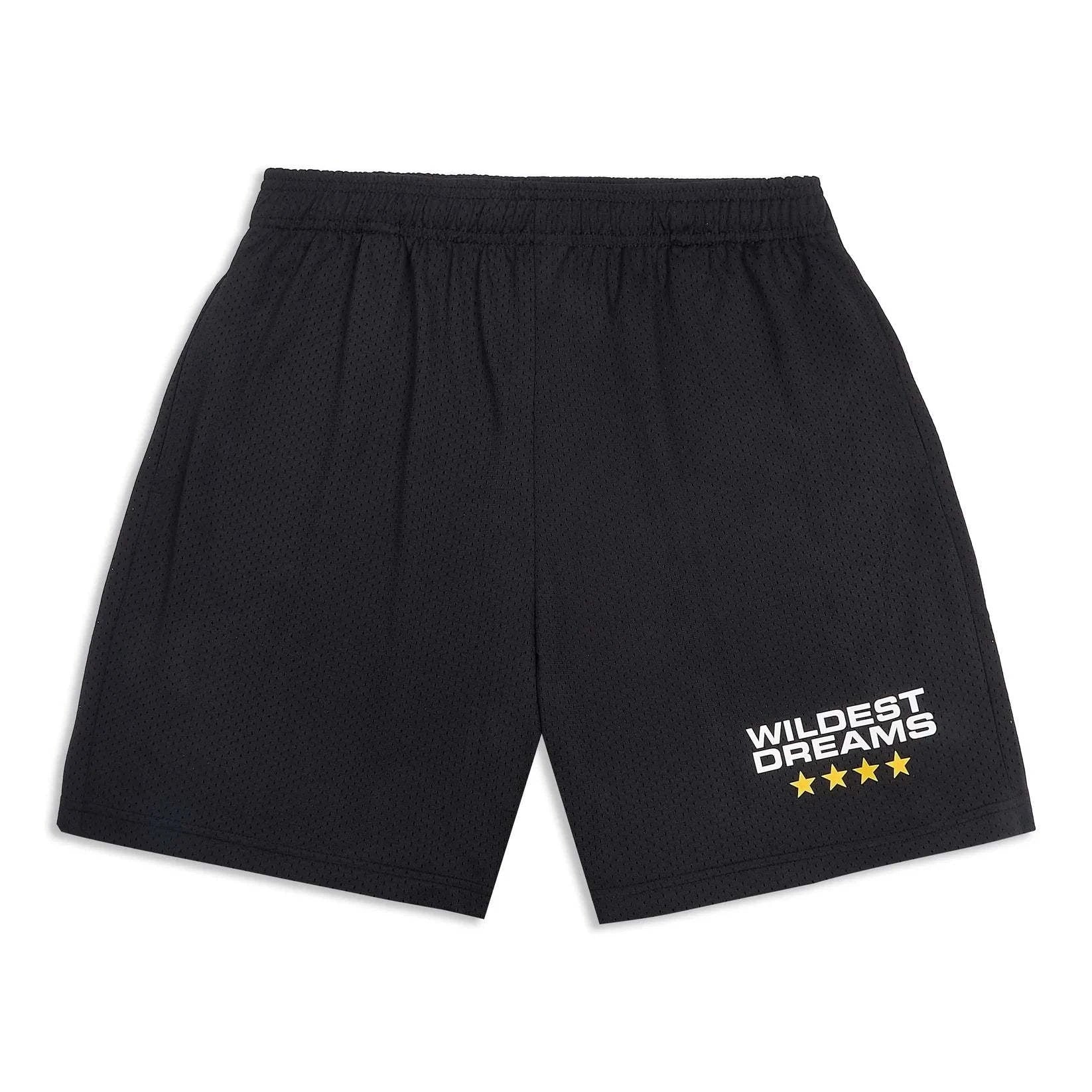 Wildest Dreams Black mesh shorts with elastic waistband and star logo detail