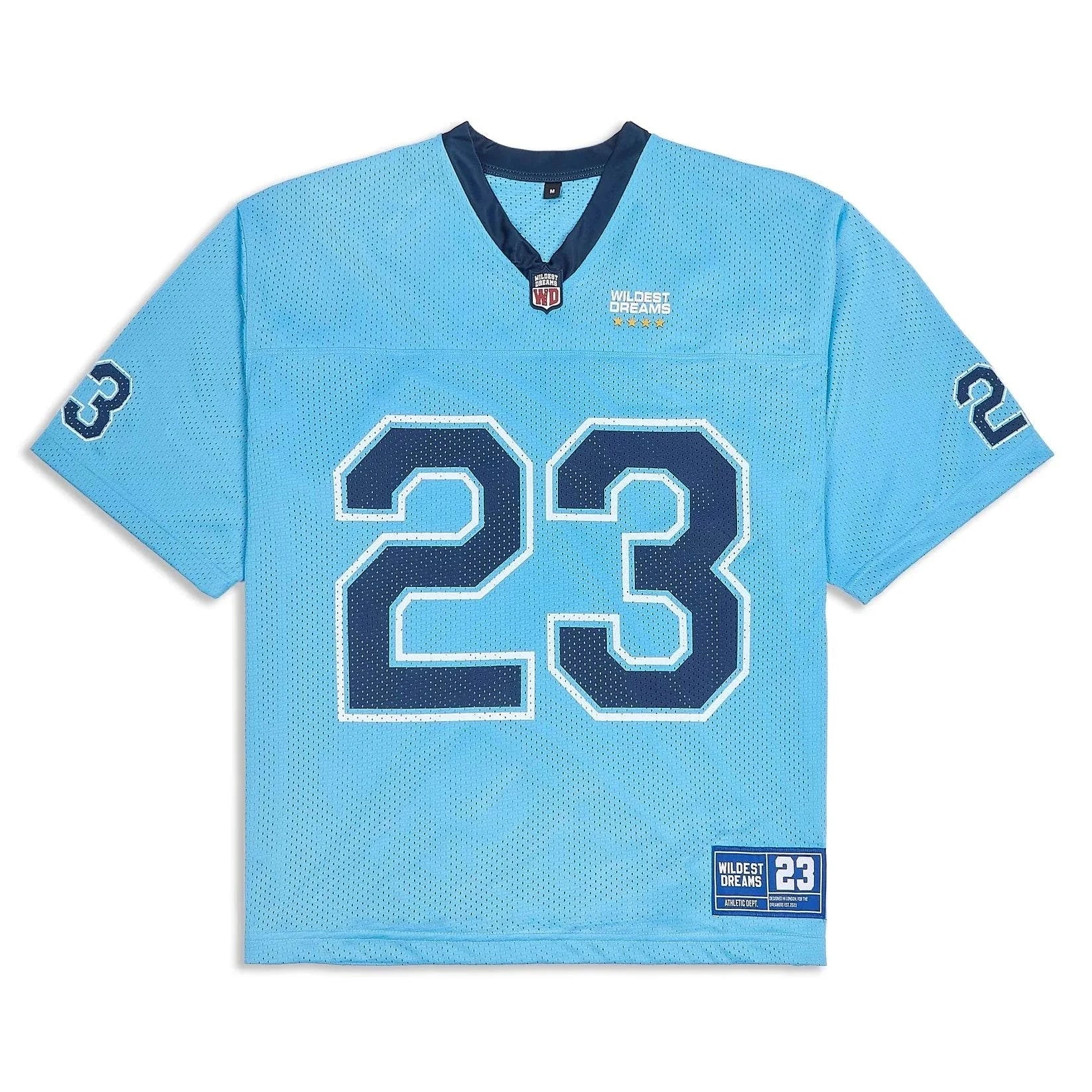 Wildest Dreams blue mesh jersey with number 23 and navy trim