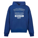 Wildest Dreams Navy hoodie with Athletic Dept text and front pocket