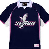 Suavo World navy pink football jersey with eagle and soccer ball logo