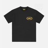 Black Corteiz Royale Heavyweight Tee with yellow design on chest.