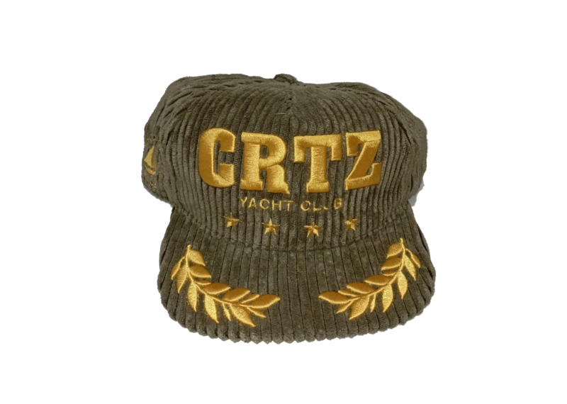 Green Corteiz Soho Yacht Club cap with gold embroidery.