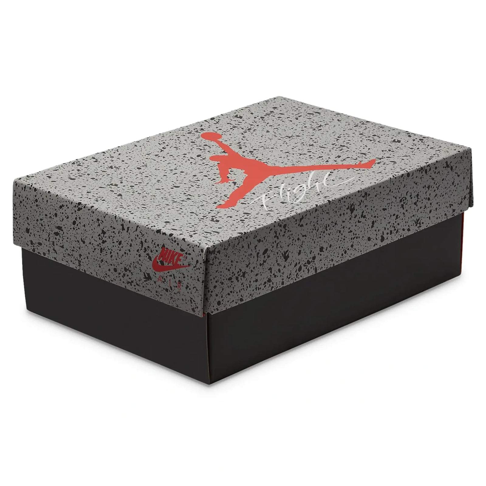 Air Jordan 4 Retro Bred Reimagined GS shoe box with speckled pattern and Jumpman logo.