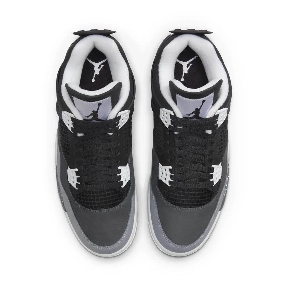 Air Jordan 4 Retro GS Fear sneakers, top view, black and grey design.