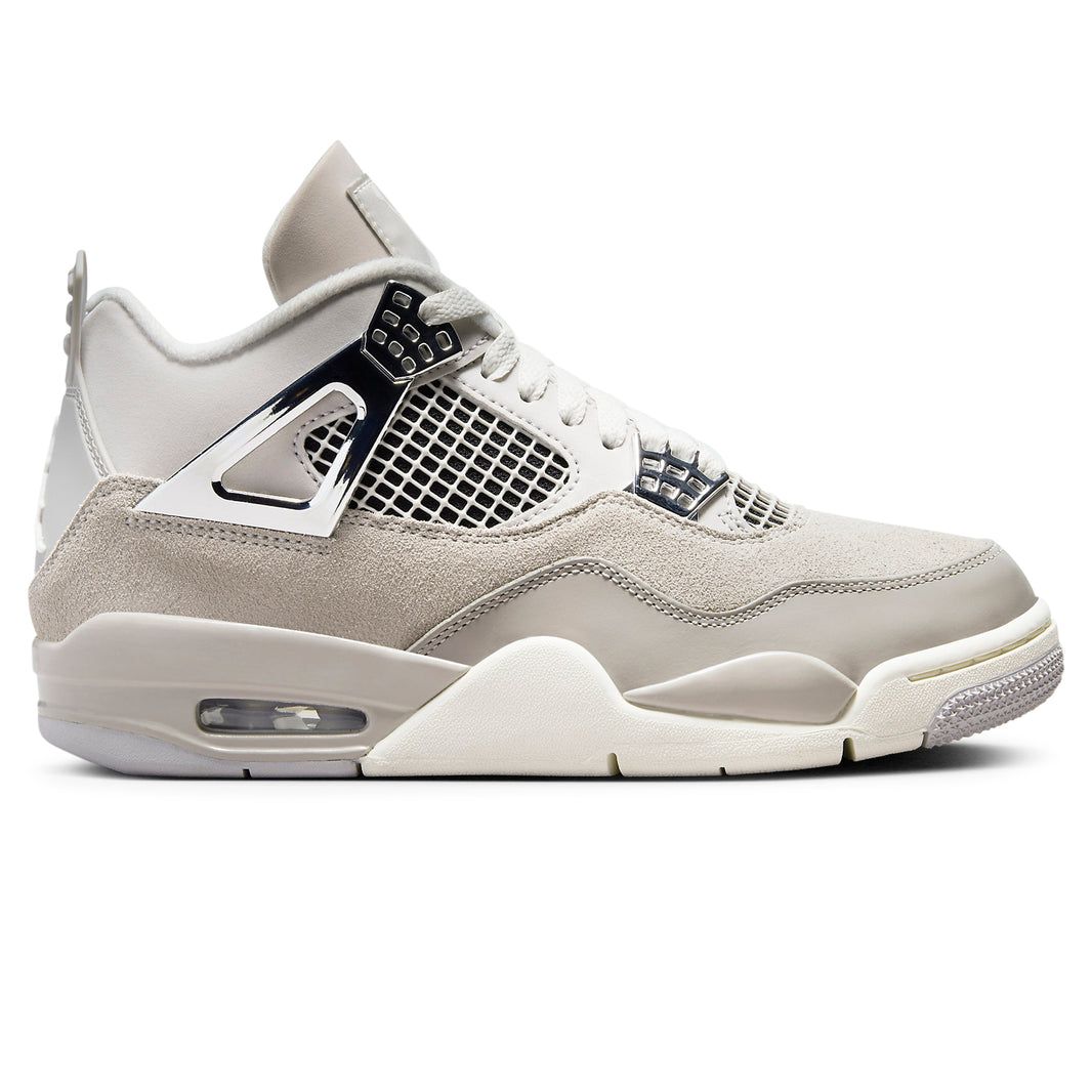 Air Jordan 4 Retro Frozen Moments (W) sneaker in icy silver and muted grey tones.