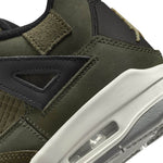 Air Jordan 4 Retro SE Craft Olive (GS) sneaker in leather and suede with olive, grey, and white accents.