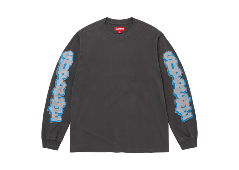 Supreme Cracked Sleeve long sleeve top in washed black
