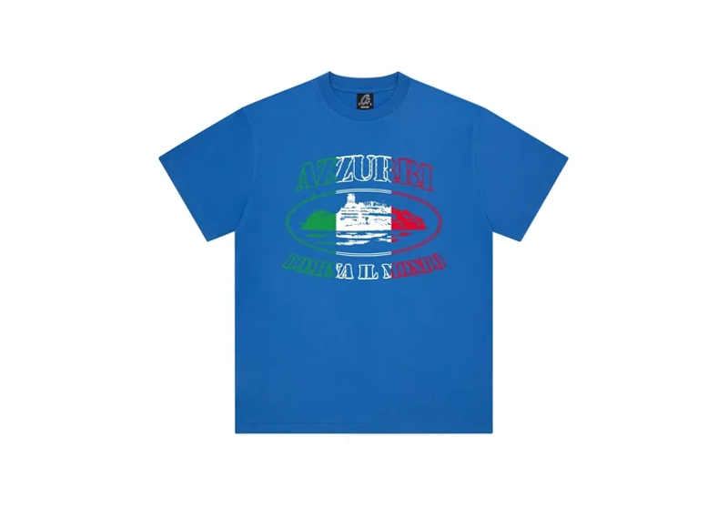 Corteiz Italy Alcatraz Tee in blue color front view