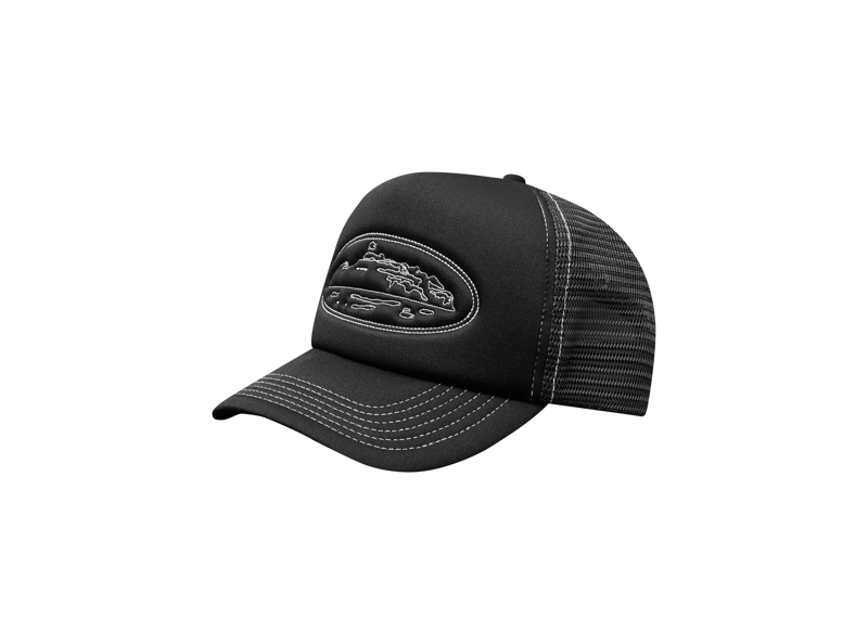 Black Corteiz Island Outline Trucker Hat