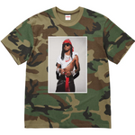 Supreme Playboi Carti Tee in woodland camo with graphic print of Playboi Carti on front