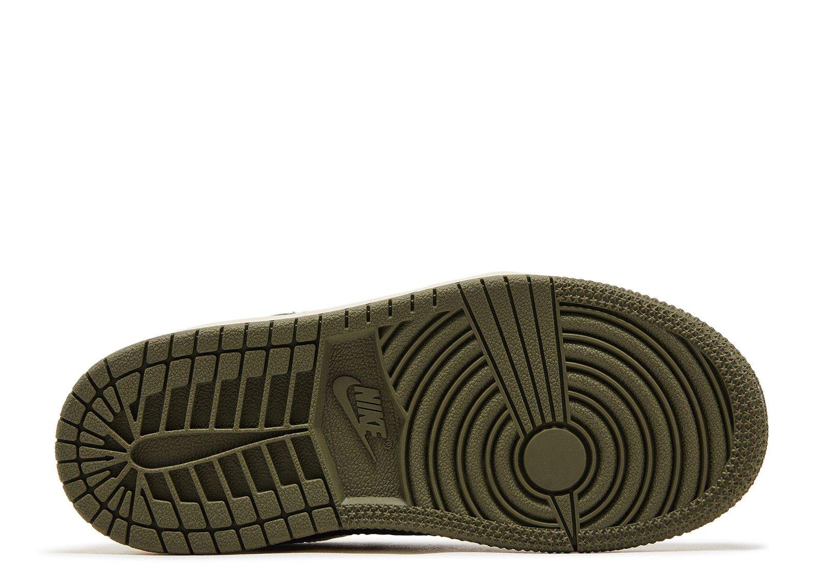 Travis Scott x Air Jordan 1 Retro Low OG SP PS Reverse Olive sneaker sole in medium olive color
