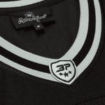 Broken Planet Market Football Jersey in black and silver with embroidered logos.