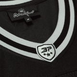 Broken Planet Market Football Jersey in black and silver with embroidered logos.